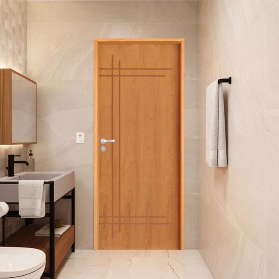 Imagem de Porta Lisa Padrão Imbuia Belíssima 9 Batente Ecológico 14 Fechadura Stilo Wc 62 X 2,10 e