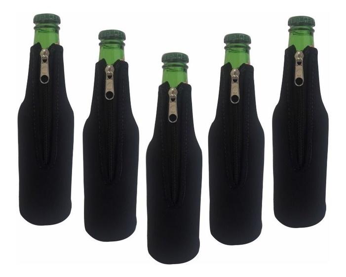 Imagem de Porta Long Neck Térmico Em Neoprene Preto Liso com Zíper 5 Unidades