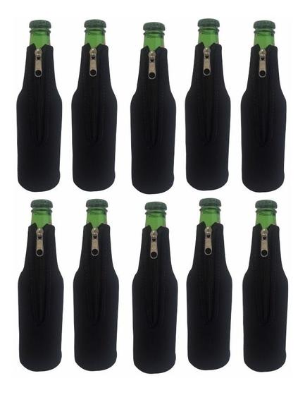 Imagem de Porta Long Neck Térmico Em Neoprene Preto Liso com Zíper Kit com 10 Unidades