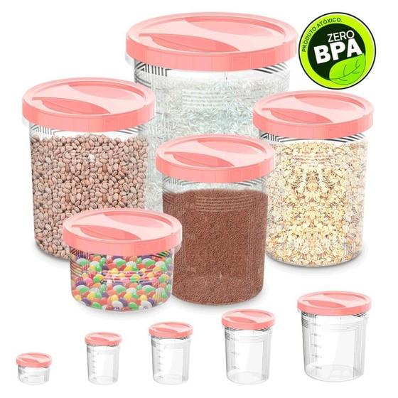 Imagem de Porta Mantimento Conjunto Potes Tampa Com Rosca 5 Peças Rosa