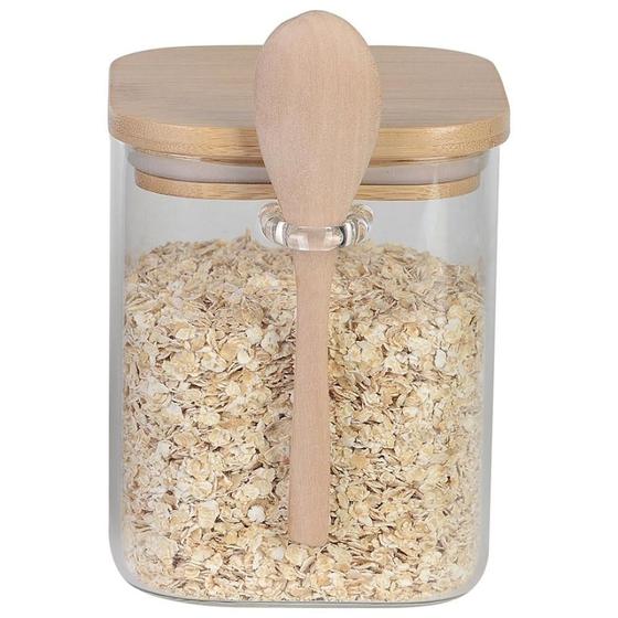 Porta mantimento vidro boro com tampa e colher bambu 800ml Menor preço em Porta mantimento vidro boro com tampa e colher bambu 800ml