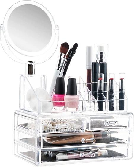 Imagem de Porta Maquiagem Acrílico Organizador/batom/espelho/gaveteiro