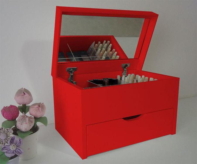 Imagem de Porta Maquiagem Caixa Organizadora com Espelho - Vermelho Laca