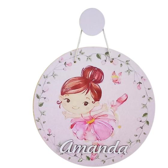Imagem de Porta Maternidade Bailarina aquarela rosa Plaquinha Mdf Nome Personalizado