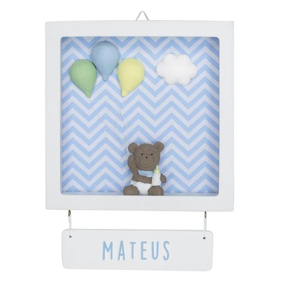 Imagem de Porta Maternidade Quadro Acrílico Ursinho com Bexiga Quarto Bebê Infantil Menino