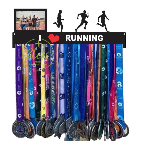 Imagem de Porta Medalhas Esportivo CORRIDA MASCULINO I LOVE RUNNING em MDF Preto com foto