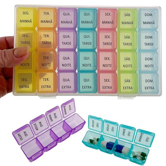 Imagem de Porta Medicamentos 28 Compartimentos Caixa Organizador De Comprimidos Diário e Semanal