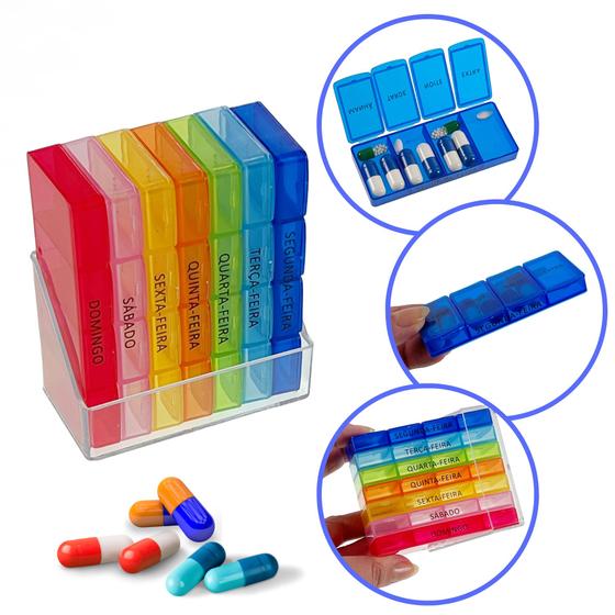 Imagem de Porta Medicamentos 28 Compartimentos Caixa Organizadora Organizador De Comprimidos Diário e Semanal