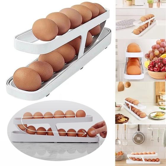 Imagem de Porta Ovos De 2 Andares Dispenser Automático De Ovos Para Refrigerador Rolling Egg Holder