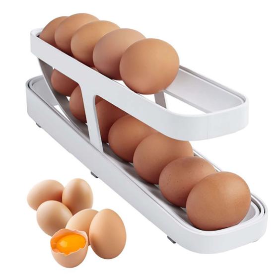 Imagem de Porta Ovos Geladeira Suporte Organizador Rolante Automática Armazenamento Cozinha Prateleira