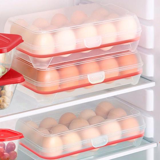 Imagem de porta ovos organizador bandeja geladeira tampa com trava