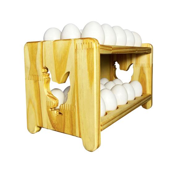 Imagem de Porta Ovos Reto em Madeira Para 30 Unidades  - Suporte para Ovos/Organizador de Ovos - Cesta para Ovos - Cartela de Ovos