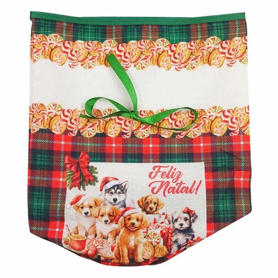 Porta Panetone Cachorro Xadrez 27,5x15cm Em Tecido NSW NAC