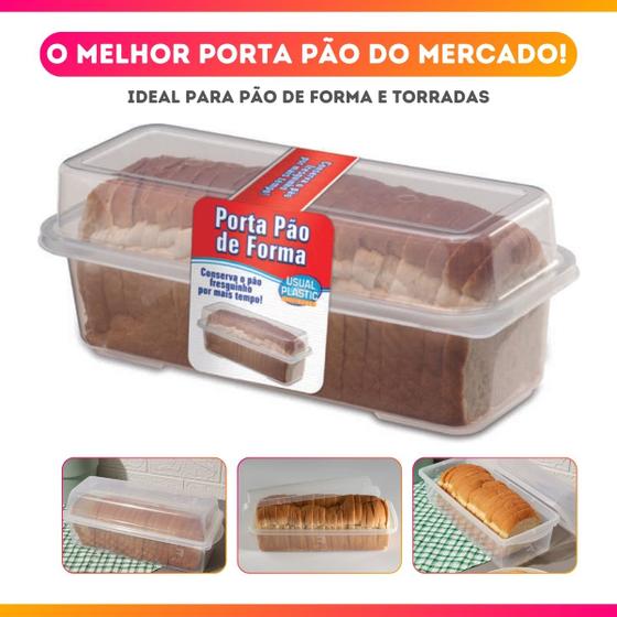 Imagem de Porta Pão de Forma Retangular De Plástico Com Tampa - Usual Cor: Transparente