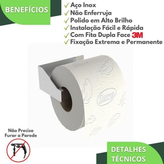 Imagem de Porta Papel Higiênico Adesivo Colar Na Parede Inox Df