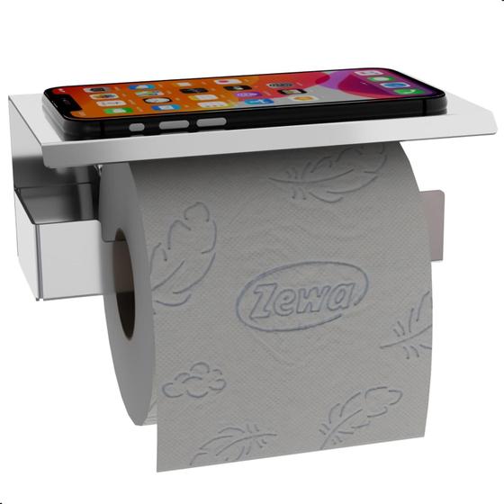 Imagem de Porta Papel Higienico Com Apoio Para Celular Inox ELG