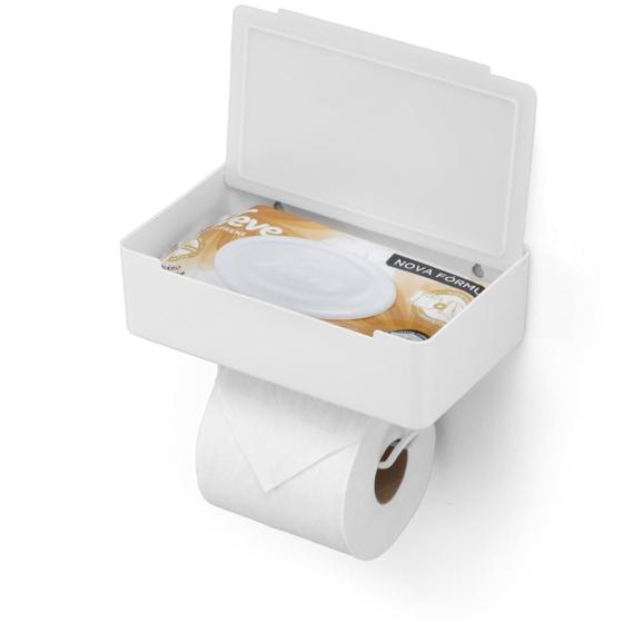 Imagem de Porta Papel Higiênico Com Suporte Para Celular  E Porta Lenços Umidecidos Com Fita Dupla Face 3M