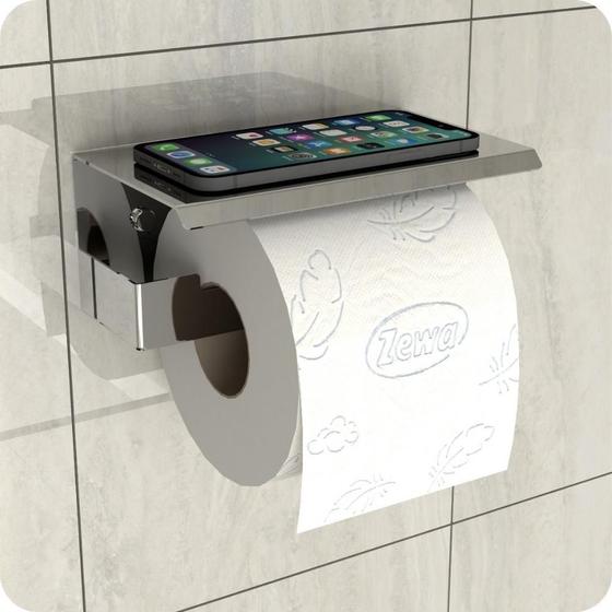 Imagem de Porta Papel Higienico Com Suporte Para Celular Inox Elg