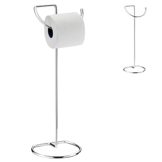 Imagem de Porta papel higiênico de chão simples suporte papeleira em aço cromado reserva 1 rolo para banheiro