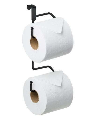 Imagem de Porta Papel Higiênico para Caixa de Descarga Suporte para Dois Rolos Sem Furo Preto