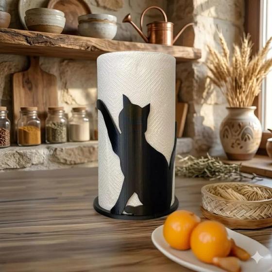 Porta Papel Toalha GATO FOFO Cozinha Suporte Decorativo Mesa Bichinho Organizador Design Moderno