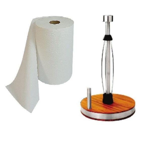 Imagem de Porta Papel Toalha Inox Com Suporte em Bambu Luxo Qualidade