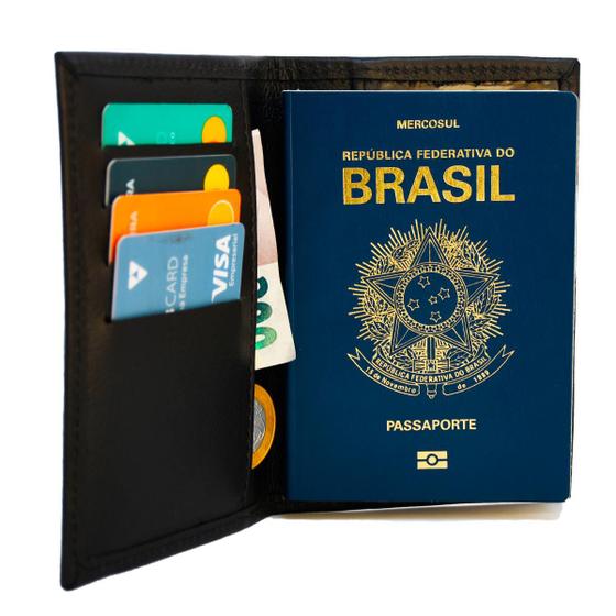 Imagem de Porta Passaporte Documentos Cartões Couro 100%