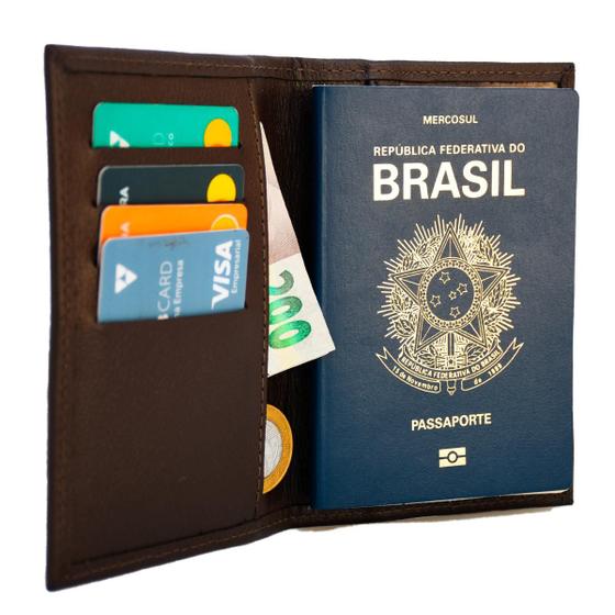 Imagem de Porta Passaporte Documentos Cartões Couro 100%