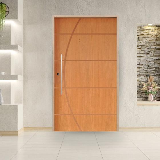 Imagem de Porta Pivotante Belíssima 5 Padrão Imbuia Batente 14 Puxador Tubo 60cm 110 X 210 Esquerdo Natural