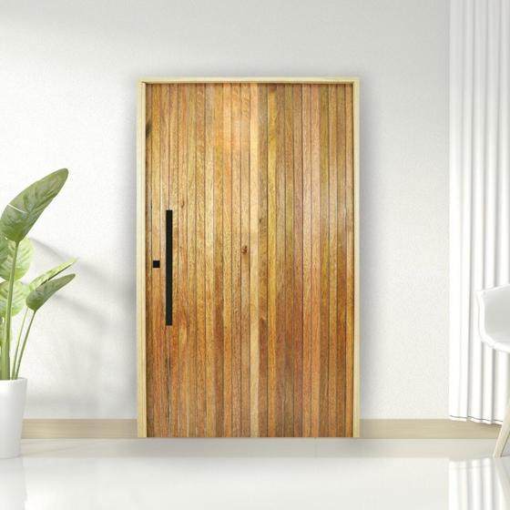 Imagem de Porta Pivotante Ripada Cedro Batente 14 Puxador Tubo 110 X 210 Direito