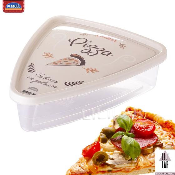 Imagem de Porta Pizza Pedaço Pote Recipiente Triangular com Tampa
