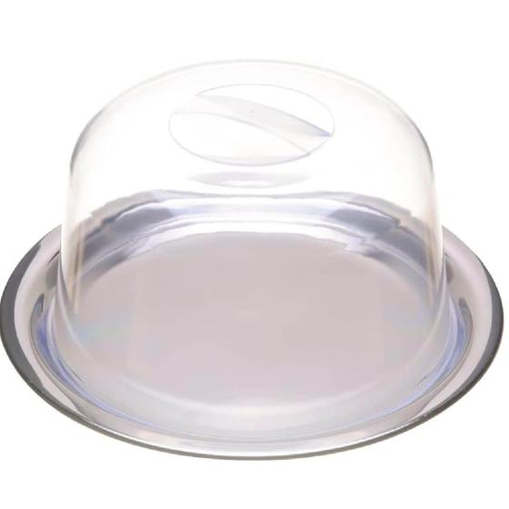 Imagem de Porta Queijo Inox com Tampa Acrílica 21 x 10,5cm