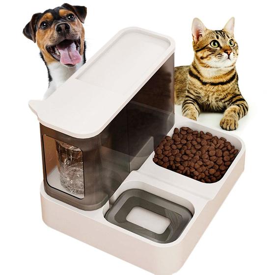 Imagem de Porta Ração e Água Comedouro Bebedouro 1L Gato Cão Cachorro Pet Dispenser Duplo Automático PF04