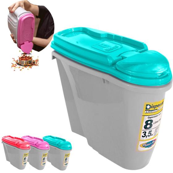 Imagem de Porta Ração Pote P/ 3,5 kg Com Tampa P/ Pet Cachorros Cães Gatos Dispenser 8 Litros