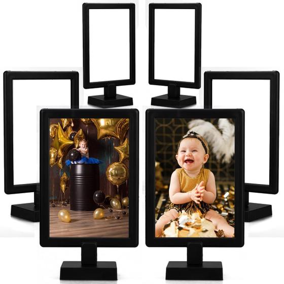 Imagem de Porta Retrato 10X15 Display Duplo Foto Kit 15Un - Preto