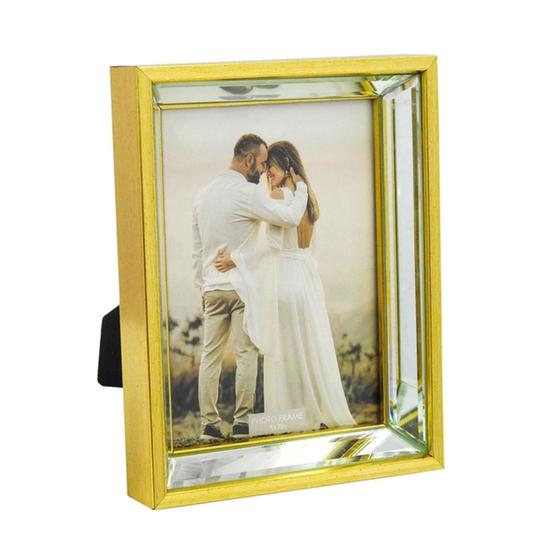 Imagem de Porta Retrato Dourado Moldura Espelhado 13x18cm