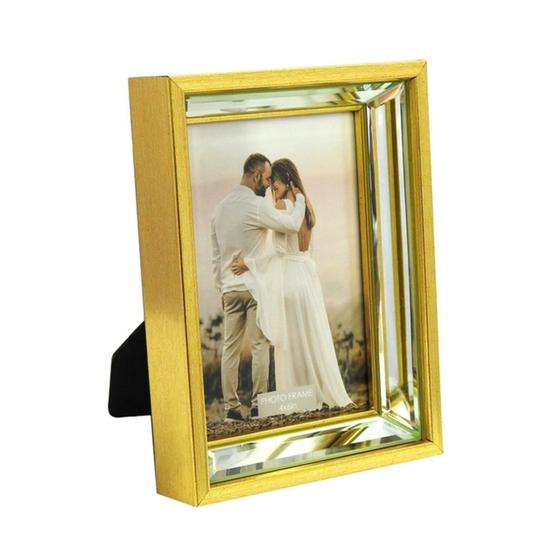 Imagem de Porta Retrato Dourado Moldura Espelhado Moderno