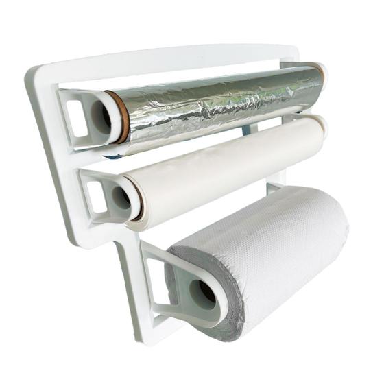 Imagem de Porta Rolos Papel Toalha Aluminio Suporte Cozinha Triplo De Parede - Branco