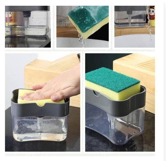 Imagem de Porta Sabão Detergente 2 em 1 com Suporte para Bucha Esponja Limpeza Completa