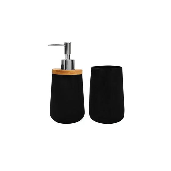 Porta Sabonete Liquido e Escova Preto Bambu Jogo Banheiro 2p Menor preço em Porta Sabonete Liquido e Escova Preto Bambu Jogo Banheiro 2p