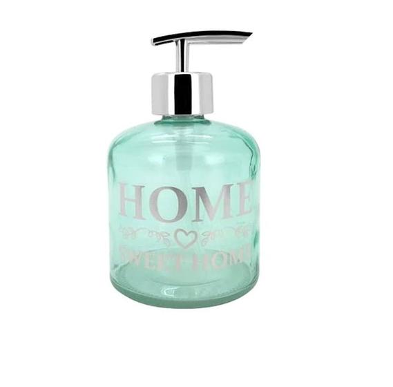 Imagem de Porta Sabonete Líquido Vidro Sweet Home Verde e Prata 350ml - Yazi