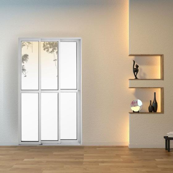 Imagem de Porta Sacada 3 Folhas Alumínio 1,20 X 2,10 com Fechadura Hale Esquadrias