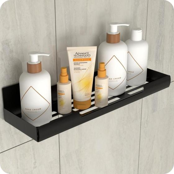 Imagem de Porta Shampoo Com Adesivo Suporte Banheiro Preto ELG