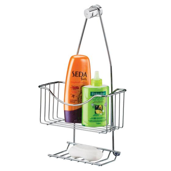 Imagem de Porta Shampoo com Saboneteira de Registro Aço Cromado Utimil Suporte para Banheiro