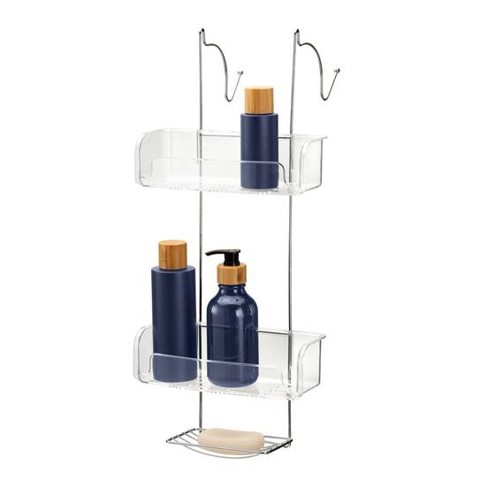 Imagem de Porta Shampoo Duplo De Box Com Saboneteira Acrílico e Aço