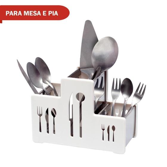 Imagem de Porta Talhares Inox 3 Divisórias PP Branco 16x10x21cm