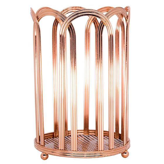 Imagem de porta talher / escorredor de talher aramado redondo metalizado rose gold 16,5x11cm de ø - YINS