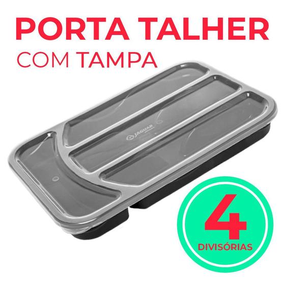 Imagem de Porta Talheres 4 Divisórias Organizador De Gaveta Com Tampa - Jaguar