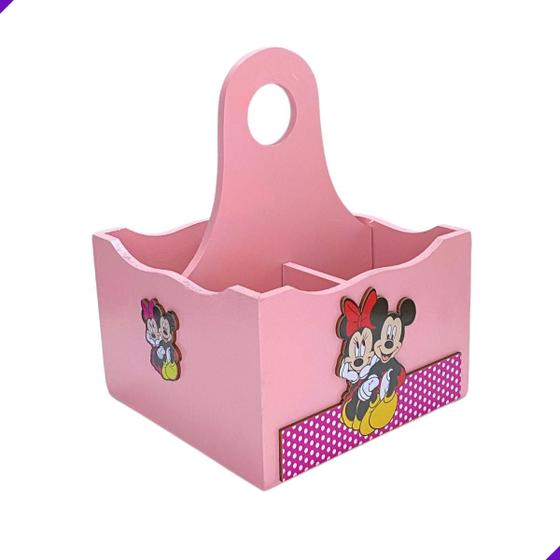 Imagem de Porta Talheres Cozinha MDF Decorado 3D Mickey Minnie 4 Compartimentos Organizador Multiuso - Suporte Cozinha - ArtVida