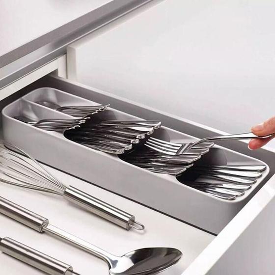 Imagem de Porta Talheres Organizador de Gaveta 5 Divisórias Garfo/Faca/Colher 40x12cm Separador de Utensílios